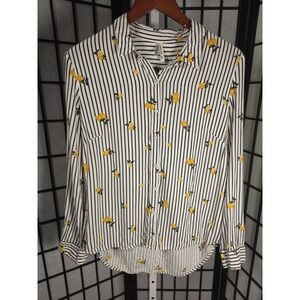 Love & Truth Cottagecor Lemon Stripe Button Down Shirt Womens Size M Long Sleeve